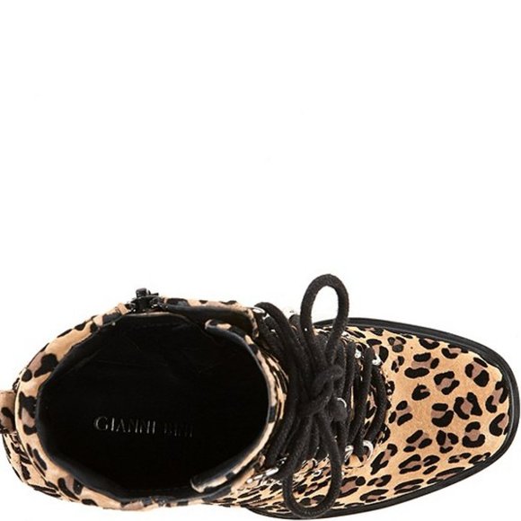 Ambelynn Suede Cheetah Print Heeled Combat Booties - Picture 4 of 6